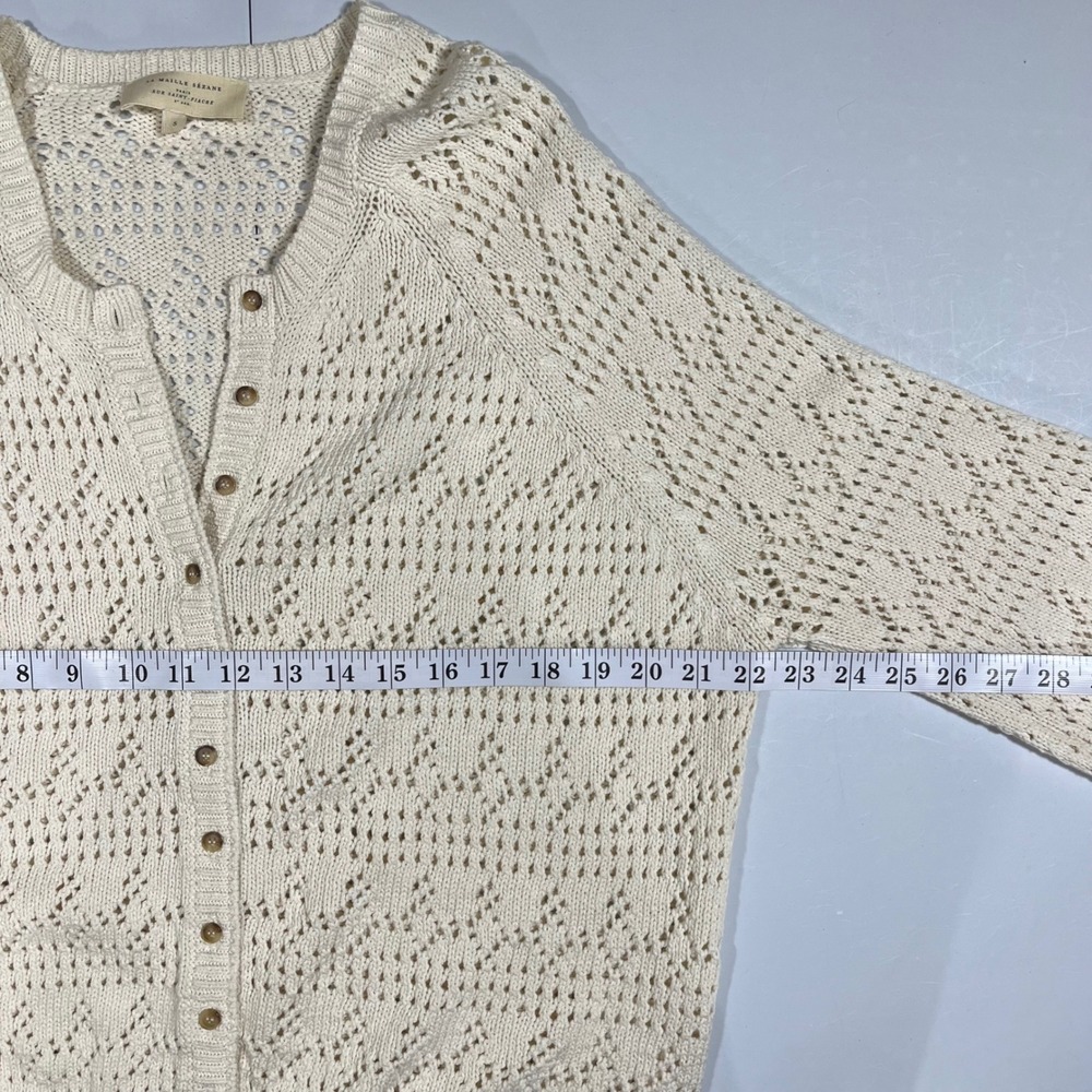 Sezane Capucine Pointelle Knit Cardigan Sweater Womens Small Cottagecore Preppy - Picture 8 of 11